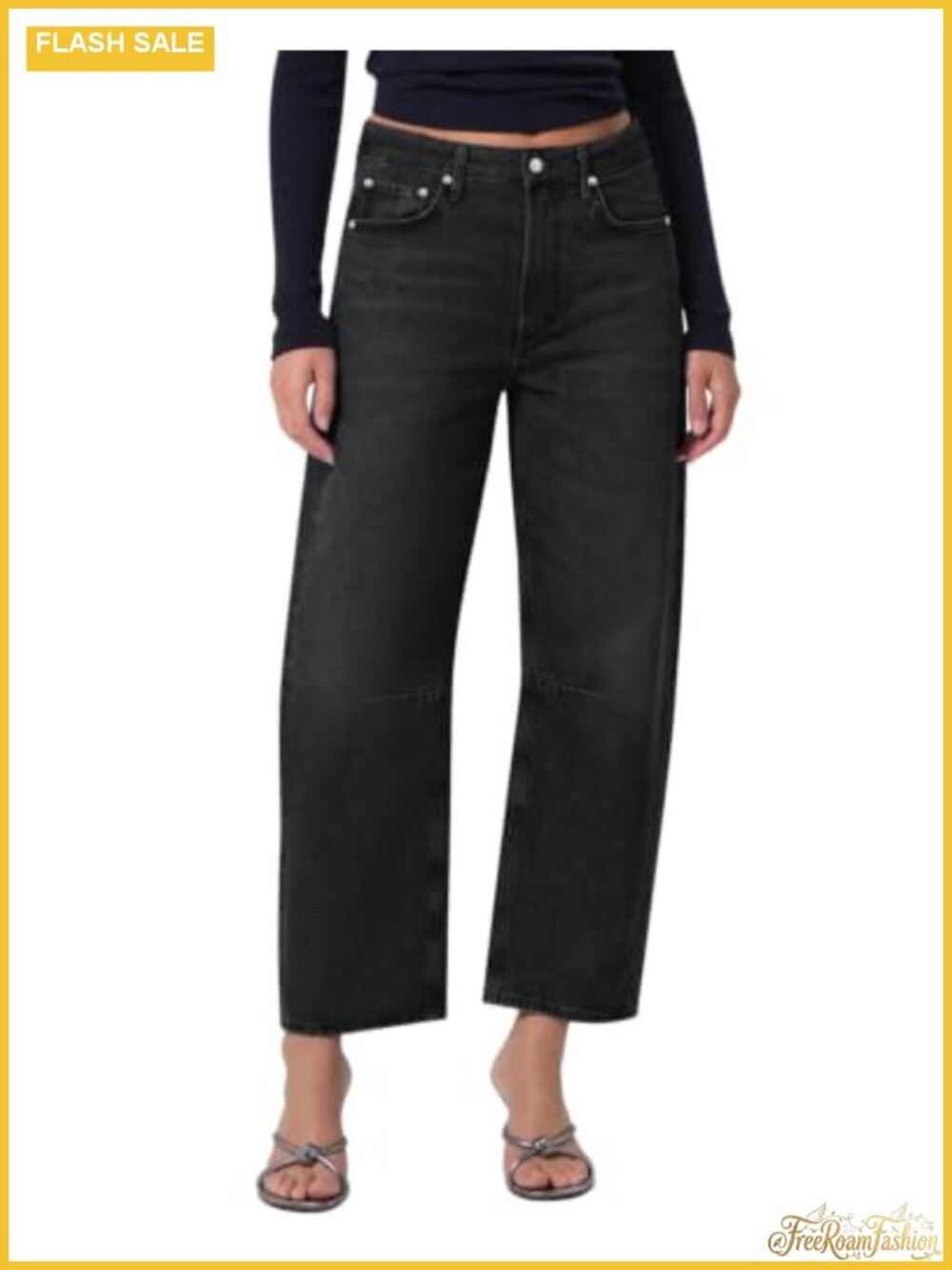 Women's Mid Rise Baggy Barrel Jeans - Wide Leg Soft Stretch Denim